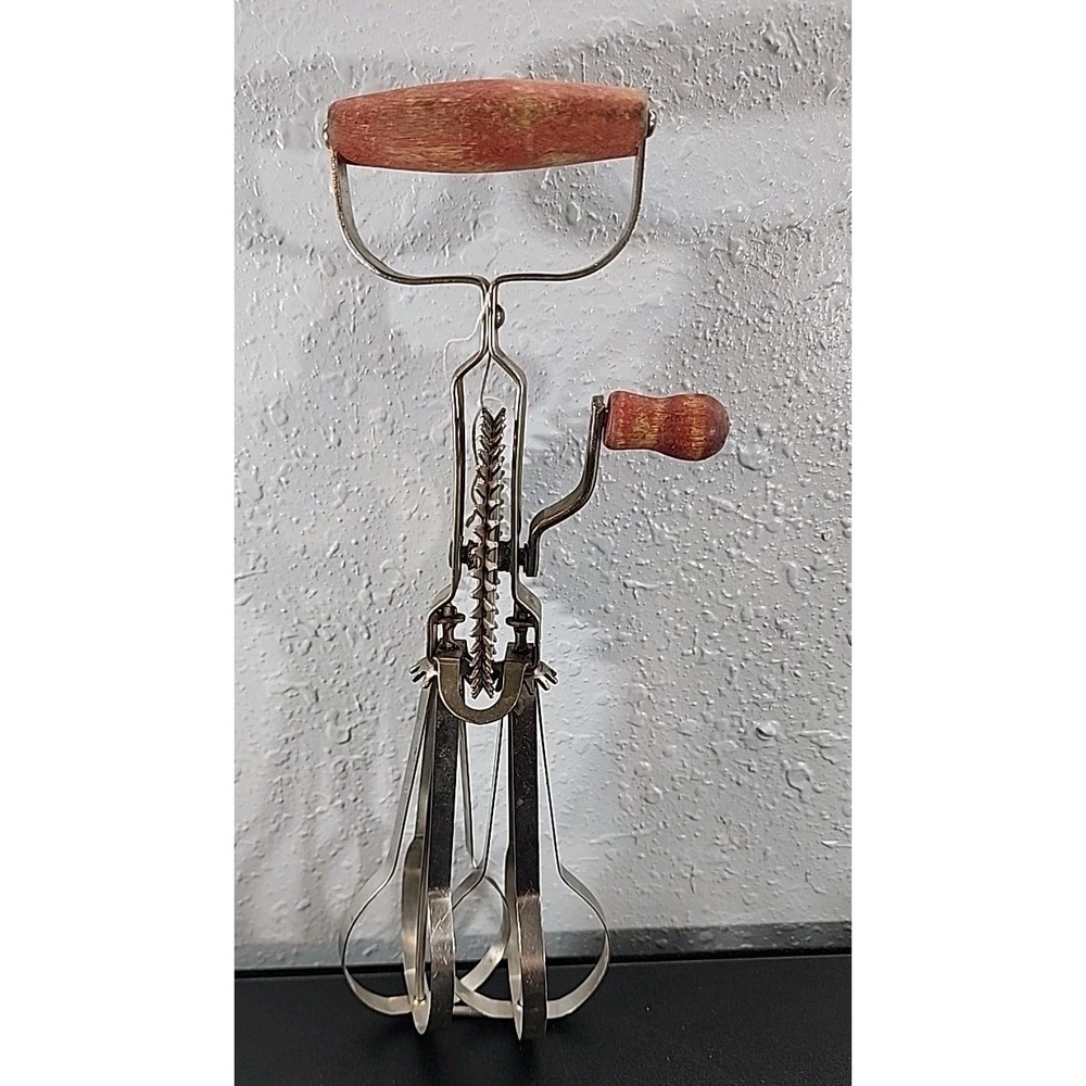 Antique Vintage Favorite Stainless Steel Hand Mixer Metal with Wooden Handle